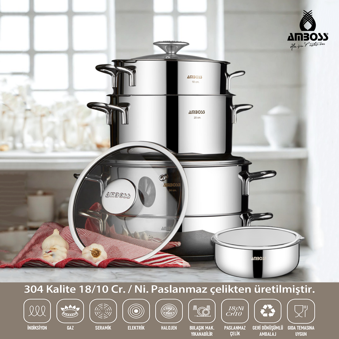 10 Parça Silver Store Paslanmaz Çelik Tencere ve Saklama Kabı