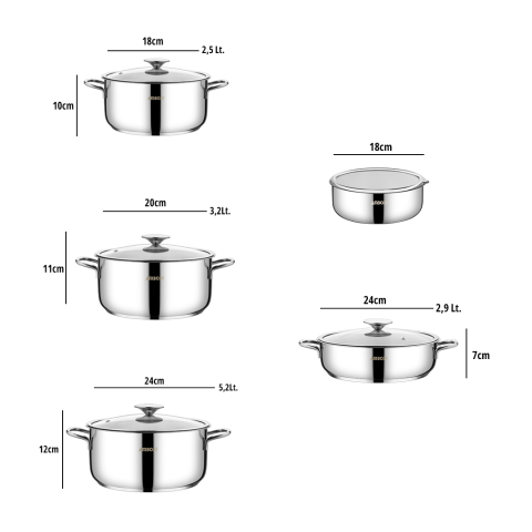 10 Parça Silver Store Paslanmaz Çelik Tencere ve Saklama Kabı