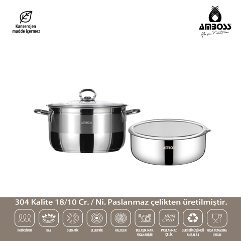 Amboss 4 Parça Cook and Store Paslanmaz Çelik Tencere Saklama Kabı Pratik Set