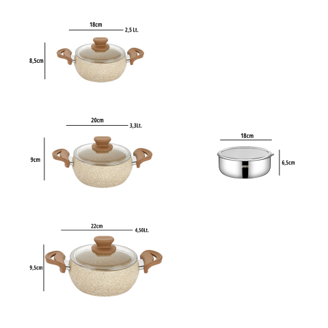 Amboss 8 Parça Tor Pişir Sakla Granit Tencere Çelik Saklama Kabı