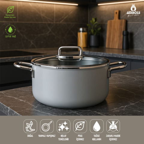 Amboss Sera Nova Seramik Yanmaz Yapışmaz Derin Tencere 20 cm – Gri