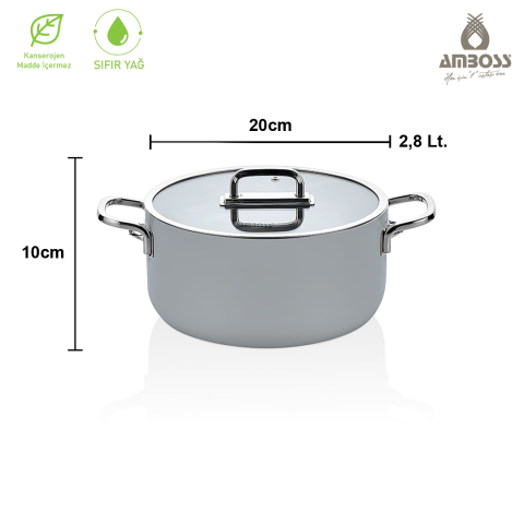Amboss Sera Nova Seramik Yanmaz Yapışmaz Derin Tencere 20 cm – Gri