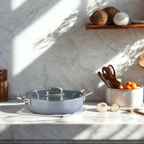 Amboss Sera Nova Seramik Yanmaz Yapışmaz Basık Tencere 24 cm – Gri
