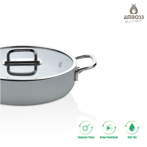 Amboss Sera Nova Seramik Yanmaz Yapışmaz Basık Tencere 24 cm – Gri