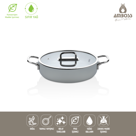Amboss Sera Nova Seramik Yanmaz Yapışmaz Basık Tencere 24 cm – Gri