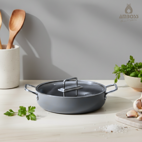 Amboss Sera Nova Seramik Yanmaz Yapışmaz Basık Tencere 28 cm – Gri