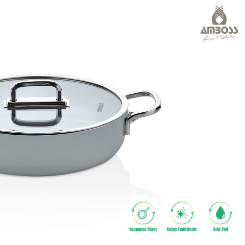 Amboss Sera Nova Seramik Yanmaz Yapışmaz Basık Tencere 28 cm – Gri