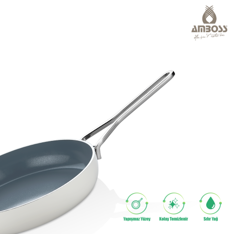 Amboss Sera Nova Yanmaz Yapışmaz Seramik Tava 24 cm – Beyaz