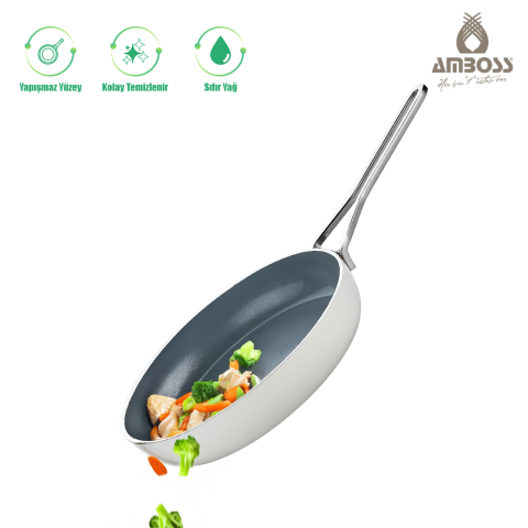 Amboss Sera Nova Yanmaz Yapışmaz Seramik Tava 24 cm – Beyaz