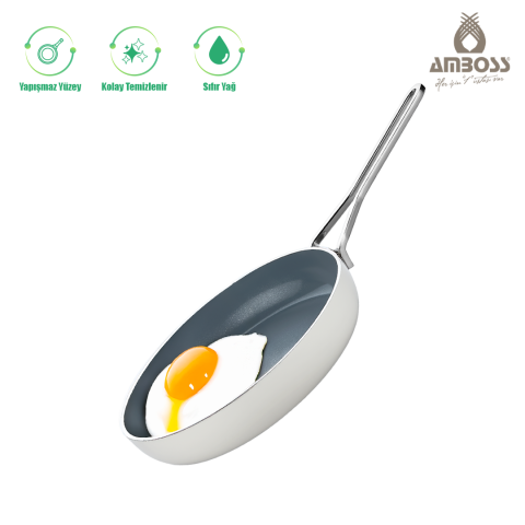 Amboss Sera Nova Yanmaz Yapışmaz Seramik Tava 24 cm – Beyaz