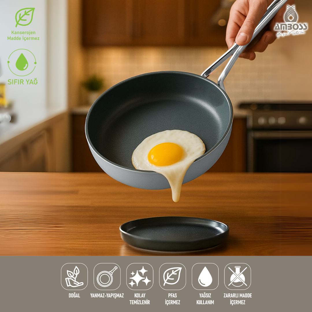 Amboss Sera Nova Yanmaz Yapışmaz Seramik Tava 26 cm – Gri