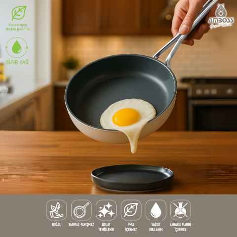 Amboss Sera Nova Yanmaz Yapışmaz Seramik Tava 28 cm – Beyaz