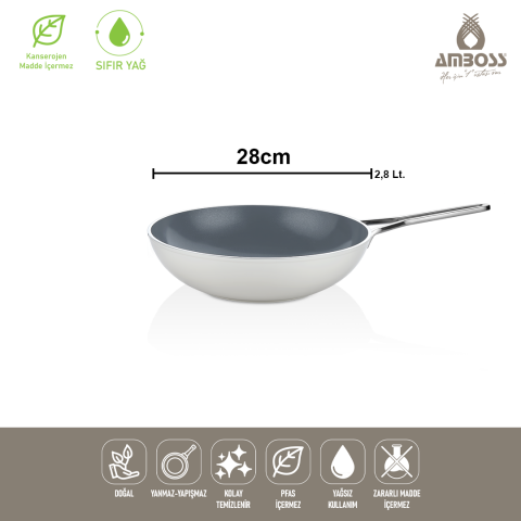 Amboss Sera Nova Yanmaz Yapışmaz Seramik Wok Tava 28 cm – Beyaz