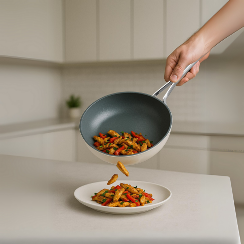 Amboss Sera Nova Yanmaz Yapışmaz Seramik Wok Tava 28 cm – Beyaz