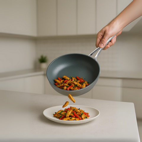 Amboss Sera Nova Yanmaz Yapışmaz Seramik Wok Tava 28 cm – Gri