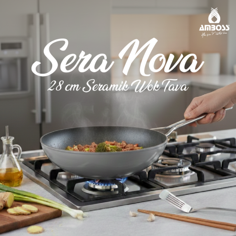 Amboss Sera Nova Yanmaz Yapışmaz Seramik Wok Tava 28 cm – Gri