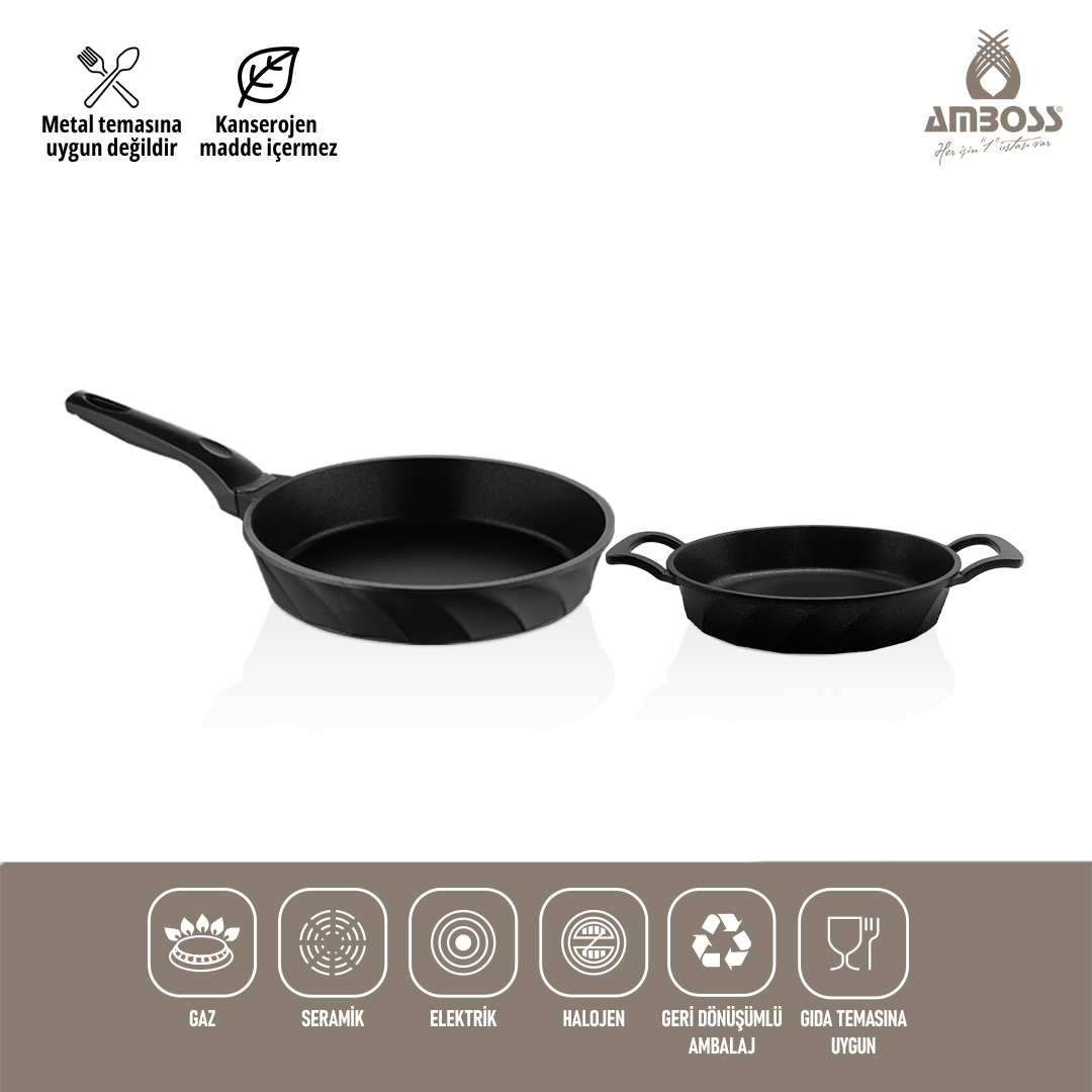 Amboss Kuvars 2 Parça Döküm Titanyum Kaplama Tava Sahan Seti