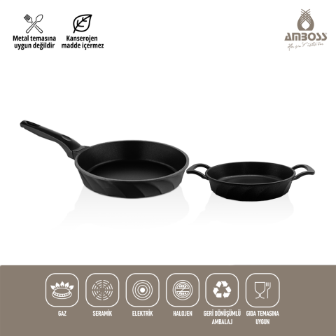 Amboss Kuvars 2 Parça Döküm Titanyum Kaplama Tava Sahan Seti