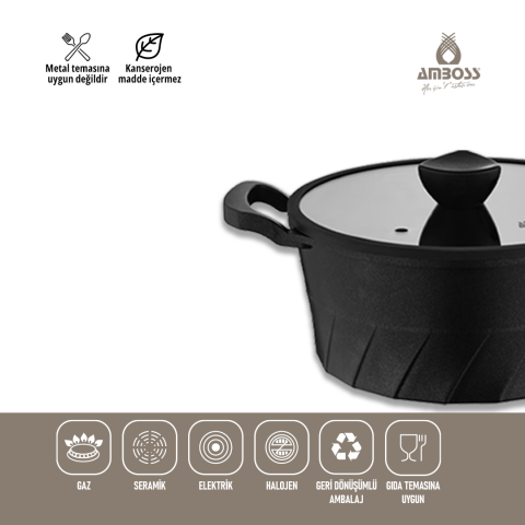 Amboss Kuvars 5 Parça Döküm Titanyum Kaplama Tencere Tava Seti