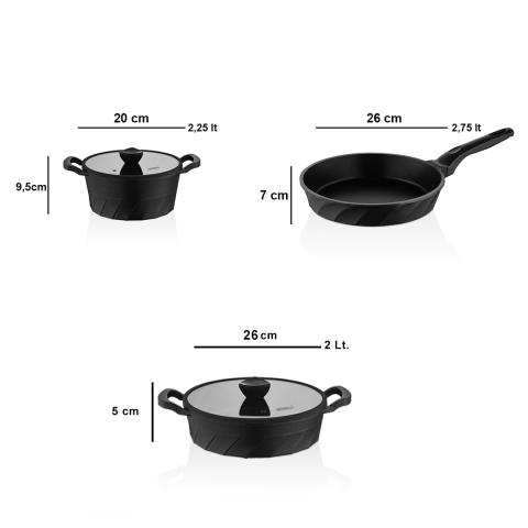 Amboss Kuvars 5 Parça Döküm Titanyum Kaplama Tencere Tava Seti