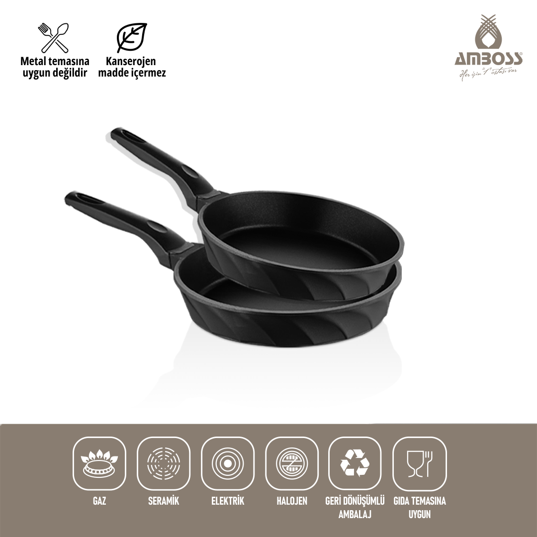 Amboss Kuvars 2 Parça Döküm Titanyum Kaplama Tava Seti 18-22 cm