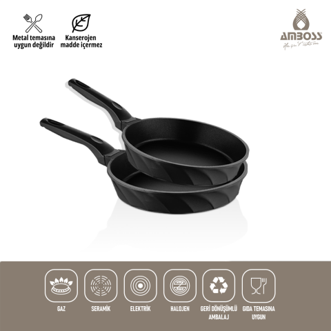 Amboss Kuvars 2 Parça Döküm Titanyum Kaplama Tava Seti 18-22 cm