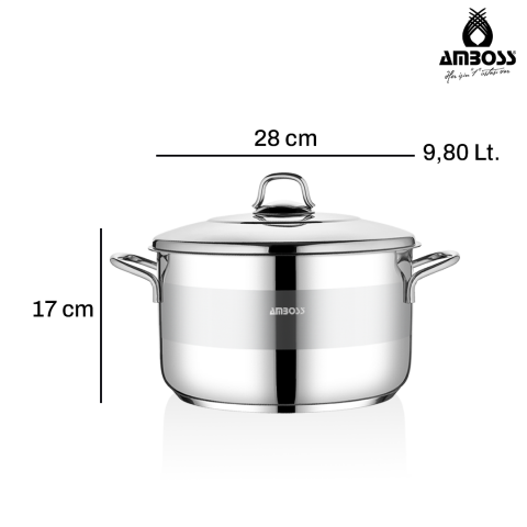 Amboss Saphire Paslanmaz Çelik 28 cm Çelik Kapaklı Derin Tencere