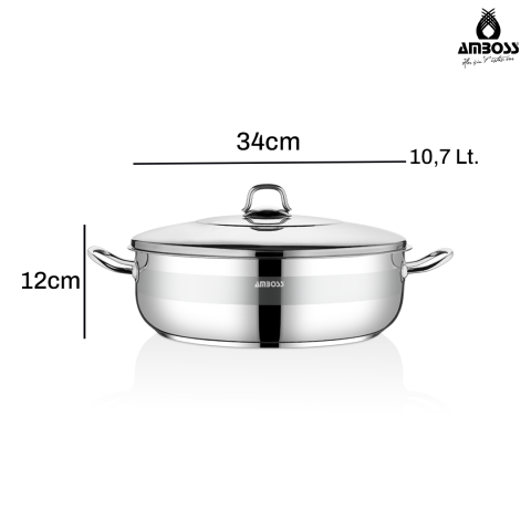 Amboss Saphire Paslanmaz Çelik Basık Tencere 34x12 - Çelik Kapak