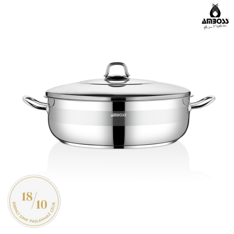 Amboss Saphire Paslanmaz Çelik Basık Tencere 34x12 - Çelik Kapak