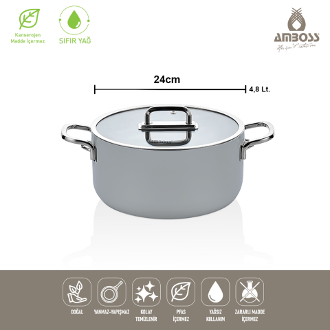 Amboss Sera Nova Seramik Yanmaz Yapışmaz Tencere 24 cm – Gri