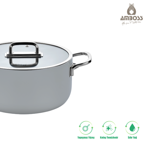 Amboss Sera Nova Seramik Yanmaz Yapışmaz Tencere 24 cm – Gri