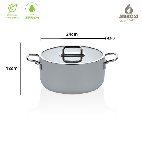 Amboss Sera Nova Seramik Yanmaz Yapışmaz Tencere 24 cm – Gri