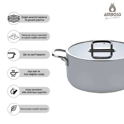 Amboss Sera Nova Seramik Yanmaz Yapışmaz Tencere 24 cm – Gri