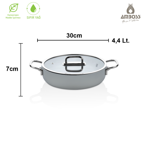 Amboss Sera Nova Seramik Yanmaz Yapışmaz Basık Tencere 30 cm – Gri