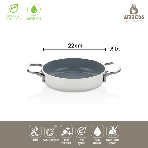 Amboss Sera Nova Yanmaz Yapışmaz Seramik Sahan 22 cm – Beyaz