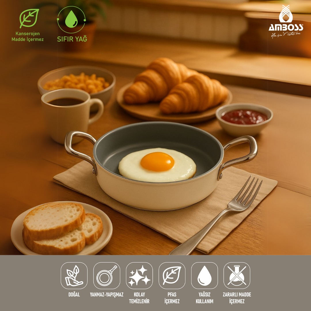 Amboss Sera Nova Yanmaz Yapışmaz Seramik Sahan 22 cm – Beyaz