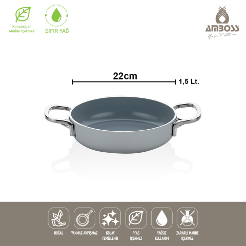 Amboss Sera Nova Yanmaz Yapışmaz Seramik Sahan 22 cm – Gri