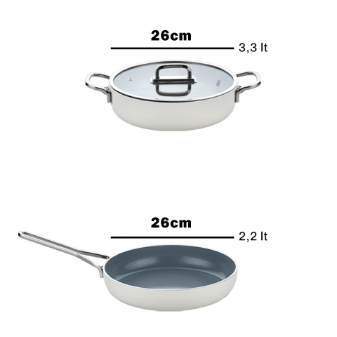 Amboss 3 Parça Sera Pratik Yanmaz Yapışmaz Seramik Basık Tencere Tava Seti 26 cm – Beyaz