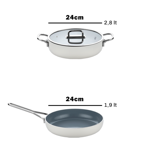 Amboss 3 Parça Nova Midi Yanmaz Yapışmaz Seramik Basık Tencere Tava Seti 24 cm – Beyaz