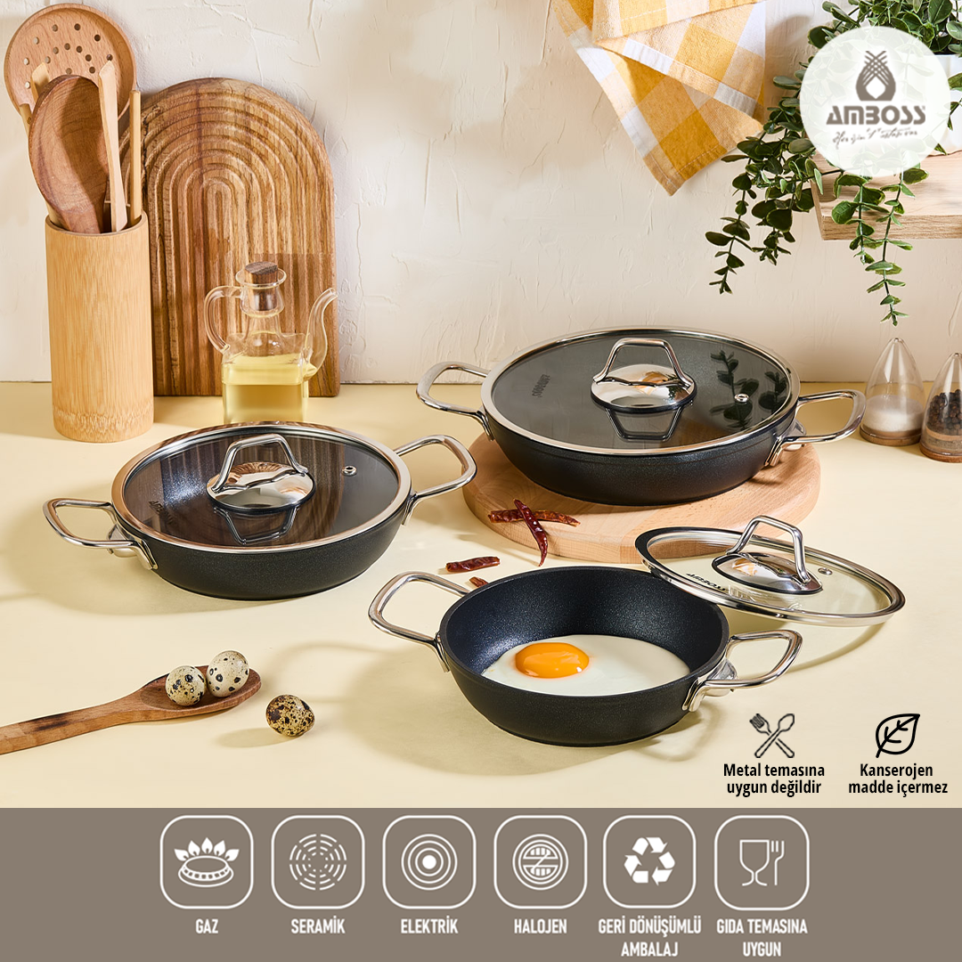 Amboss Dark 6 Parça Yanmaz Yapışmaz Titanyum Kaplama Sahan Seti