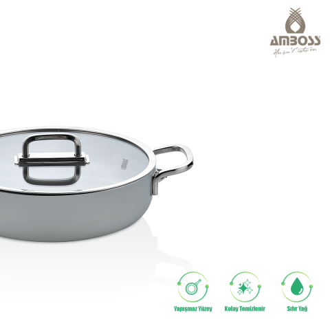 Amboss 3 Parça Nova Midi Yanmaz Yapışmaz Seramik Basık Tencere Tava Seti 24 cm – Gri