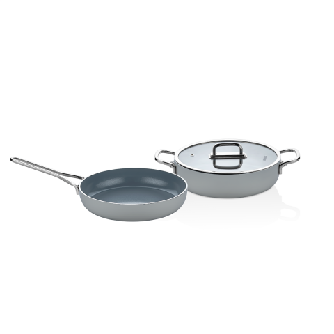 Amboss 3 Parça Nova Midi Yanmaz Yapışmaz Seramik Basık Tencere Tava Seti 24 cm – Gri