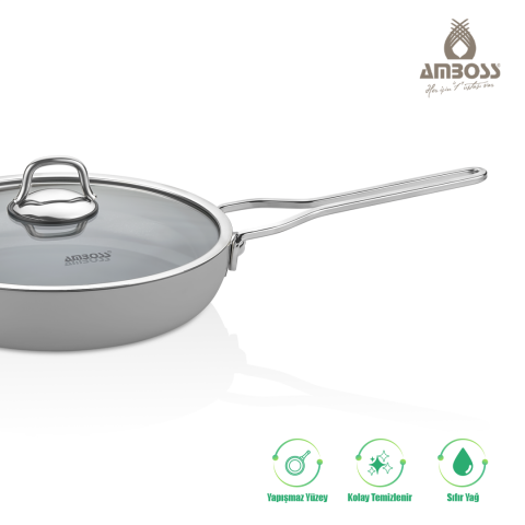 Amboss 4 Parça Sera Nova Single Yanmaz Yapışmaz Seramik Tava Seti Gri