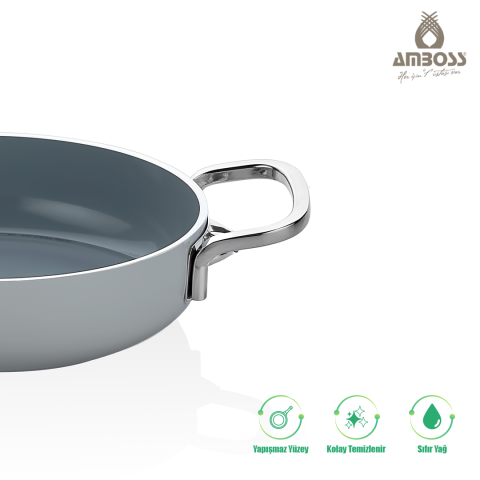 Amboss 4 Parça Sera Spectrum Yanmaz Yapışmaz Seramik Basık Tencere Tava Sahan Seti Gri