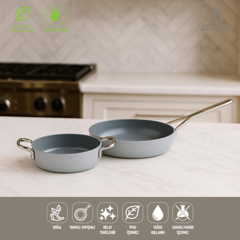 Amboss Sera Nova 2 Parça Seramik Tava Sahan Seti – Gri