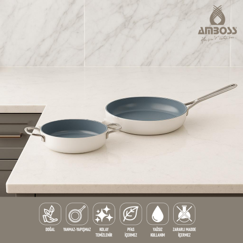 Amboss Sera Nova 2 Parça Seramik Tava Sahan Seti – Beyaz