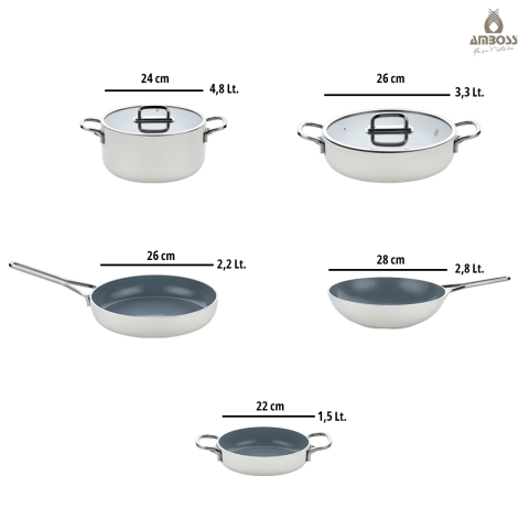 Amboss Sera Nova Mix 7 Parça Seramik Tencere Tava Sahan Seti – Beyaz