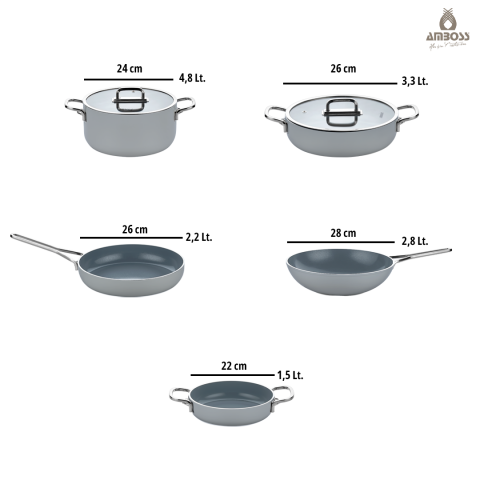Amboss Sera Nova Mix 7 Parça Seramik Tencere Tava Sahan Seti – Gri