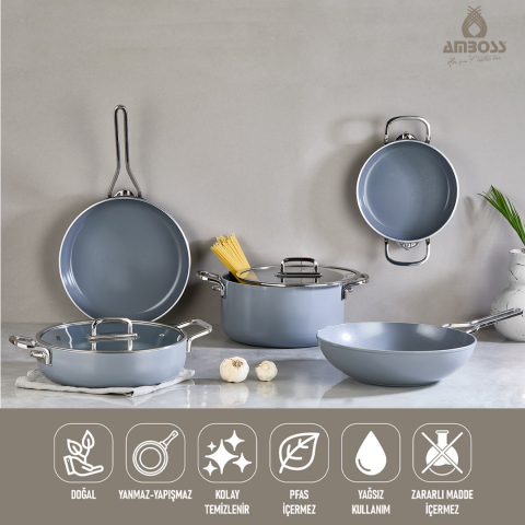 Amboss Sera Nova Mix 7 Parça Seramik Tencere Tava Sahan Seti – Gri