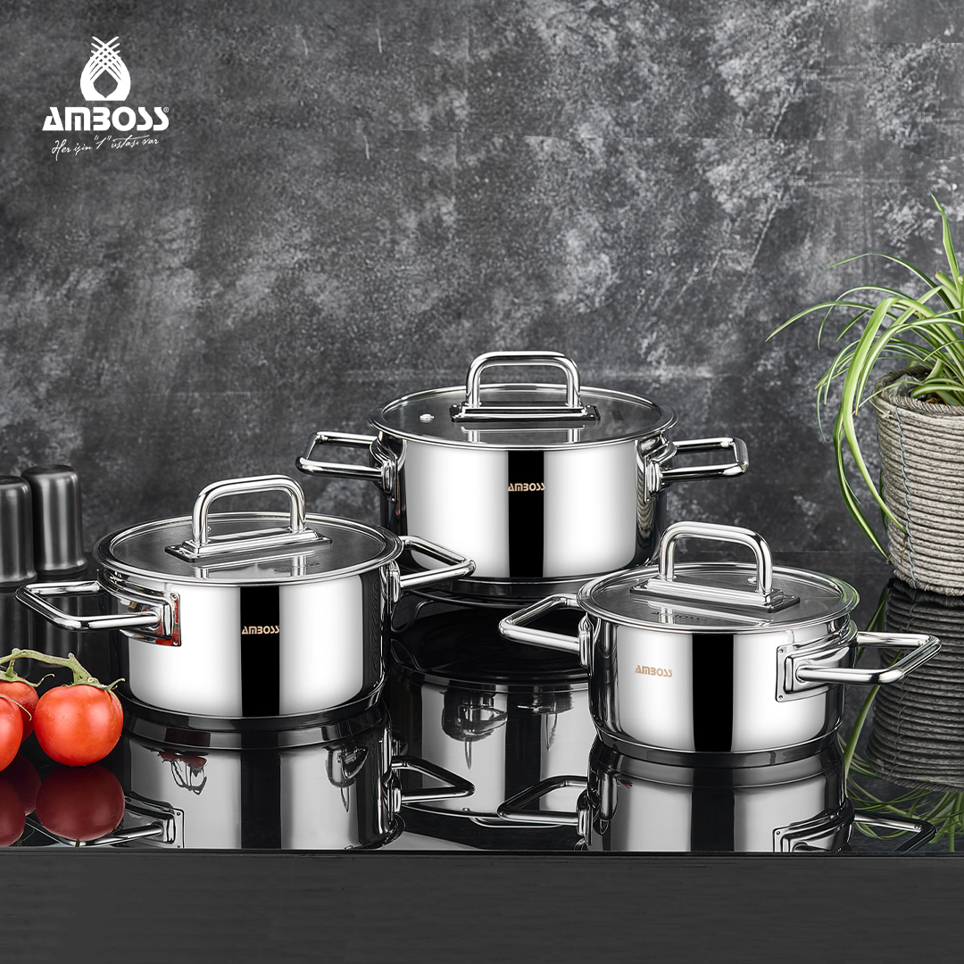 Amboss Nova 6 Parça Paslanmaz Çelik Cam Kapaklı Tencere Seti